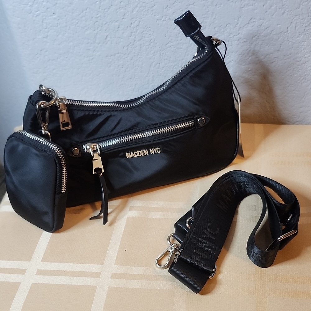 🆕️Madden NYC Black Shoulder Bag W/ Bonus Coin Purse - Picture 2 of 14